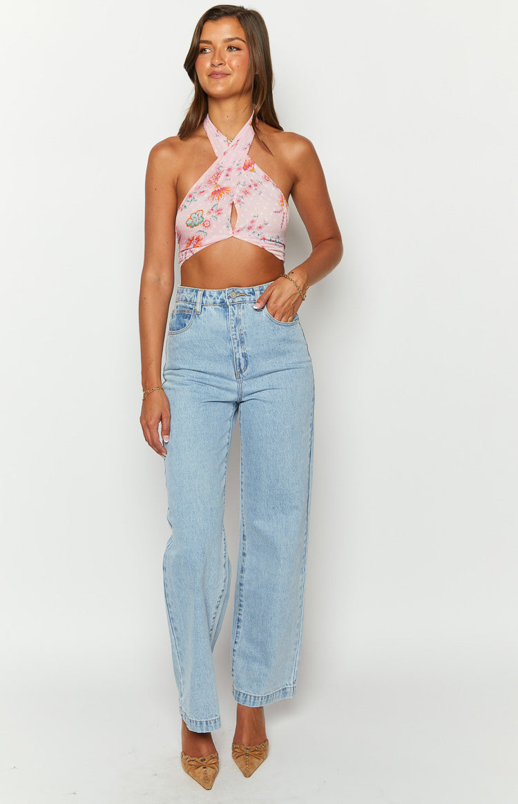 Elijah Pembe Çiçekli Crop Top